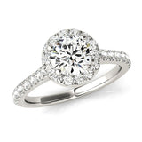 Lana - round diamond halo engagement ring with diamonds on the band and diamond highlights under the centre setting. 18ct white gold