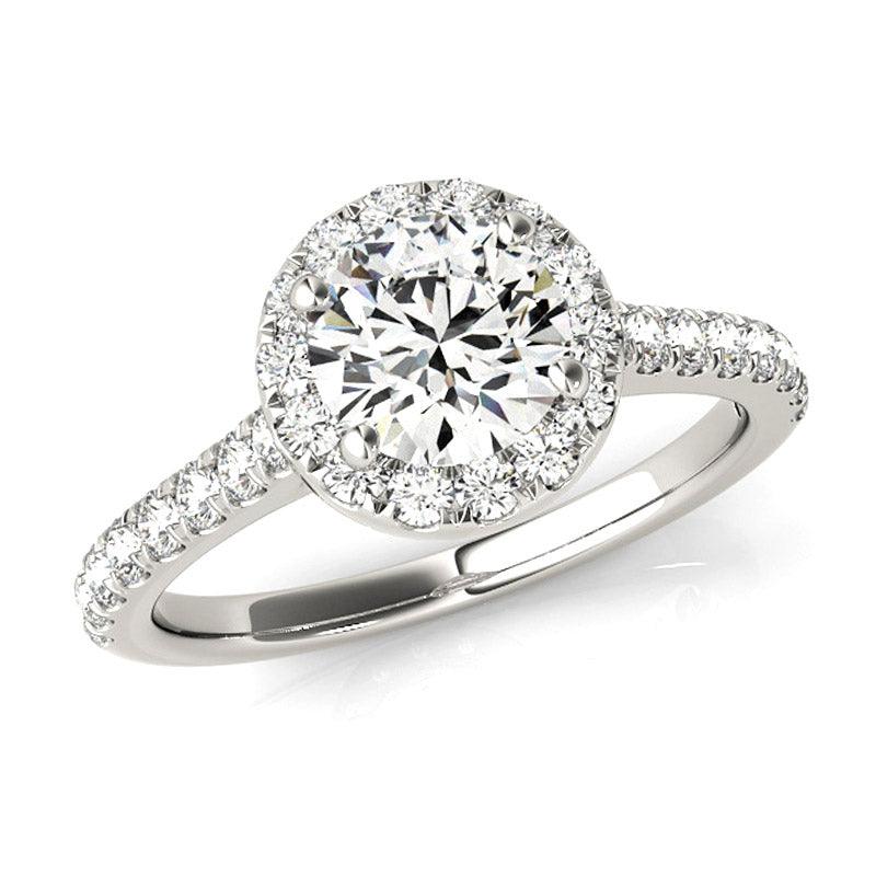 Lana - round diamond halo engagement ring with diamonds on the band and diamond highlights under the centre setting. 18ct white gold