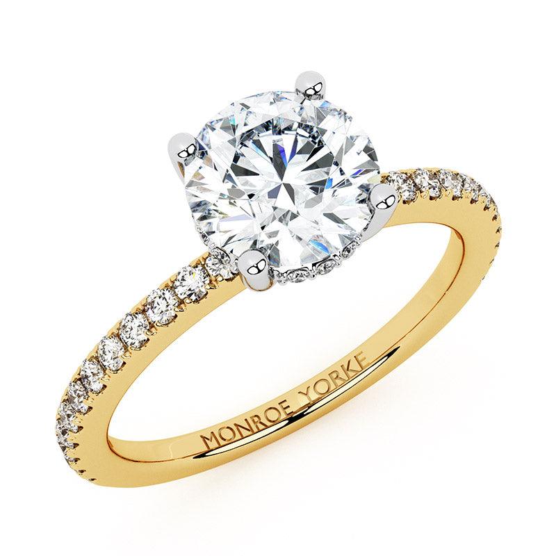 Liliana - Unique diamond engagement ring. 18ct yellow gold. Hidden halo