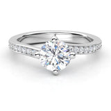 Lola unique diamond engagement ring with diamonds on the band, Twisted band. 
