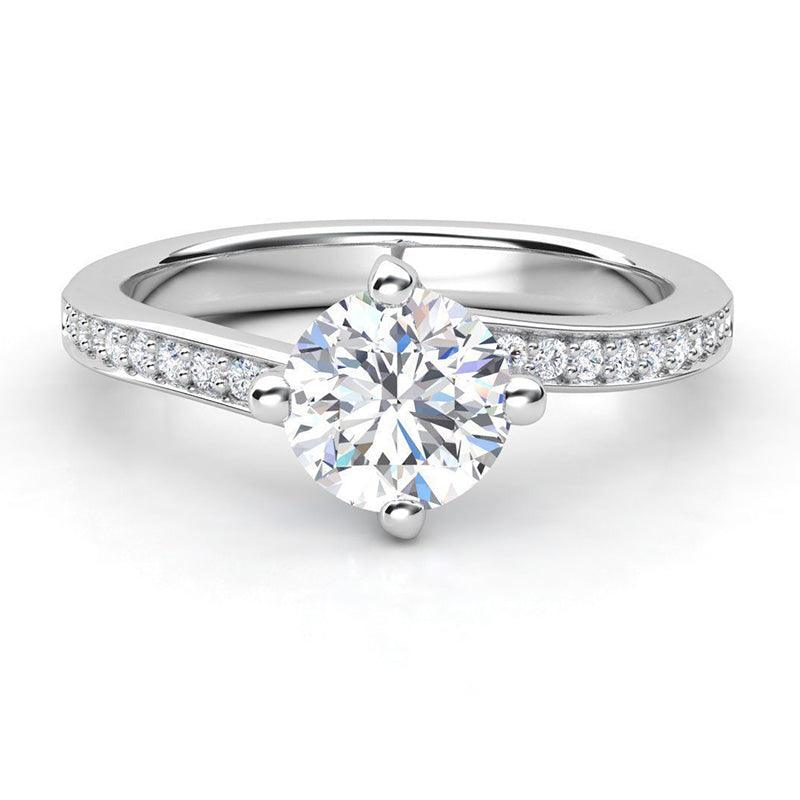 Lola unique diamond engagement ring with diamonds on the band, Twisted band. 