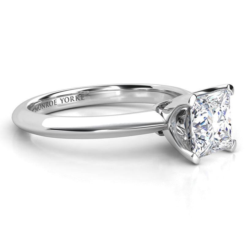 Louisa - 18ct White Gold.  Princess Cut Solitaire Diamond Ring. Side view showing beautifully open centre setting.   — view 4
