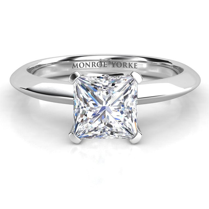 Louisa - 18ct White Gold.  Princess Cut Solitaire Diamond Engagement Ring. Top view. 