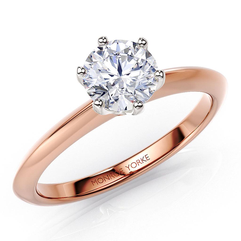 One carat lab grown diamond ring. 18ct rose gold ring with a knife edge.  Centre lab created diamond in a 6-claw setting