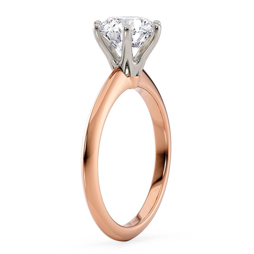 Side view - 1.50 carat rose gold diamond ring.  Lab grown diamond
