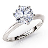 Top view - 1.50 carat round lab grown / lab created diamond. Beautiful knife edge band.  Centre diamond in a 6 claw setting. 