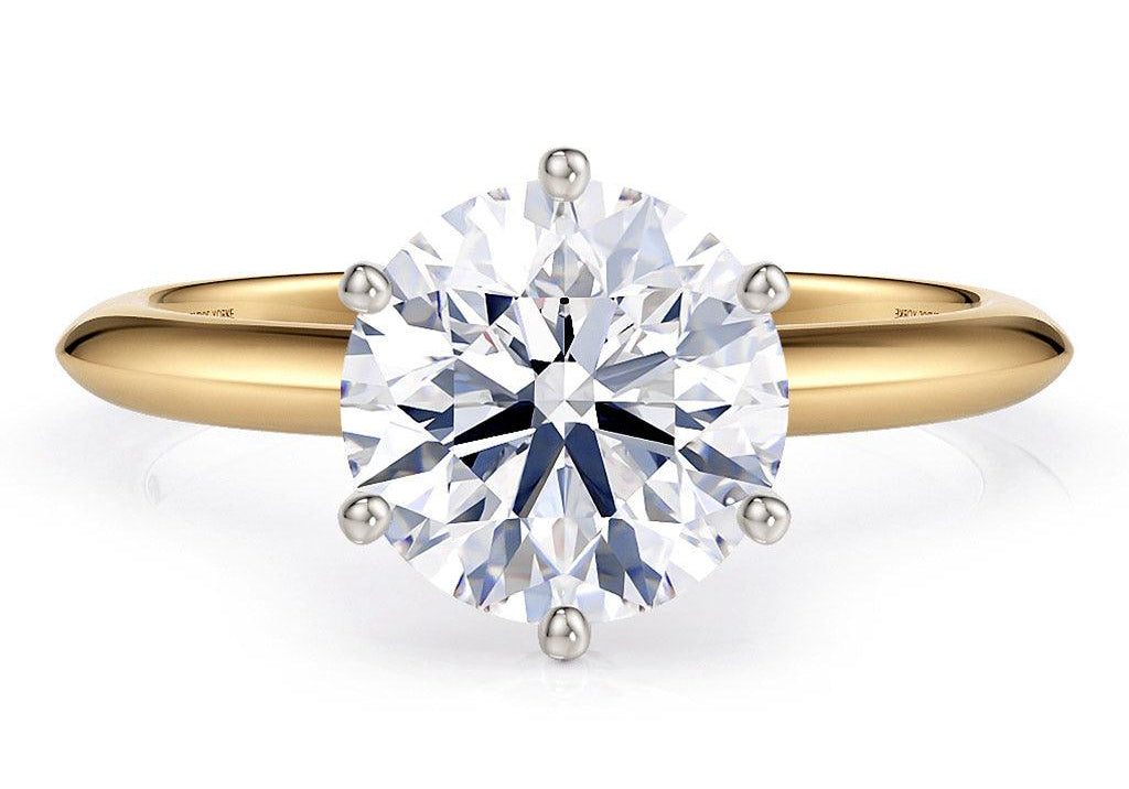 2.00 carat round lab created diamond ring in a yellow gold knife edge band