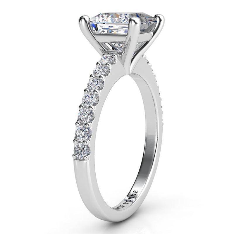 Lutece Princess Cut Diamond Ring - Side view showing 4 claw setting, white gold — view 4