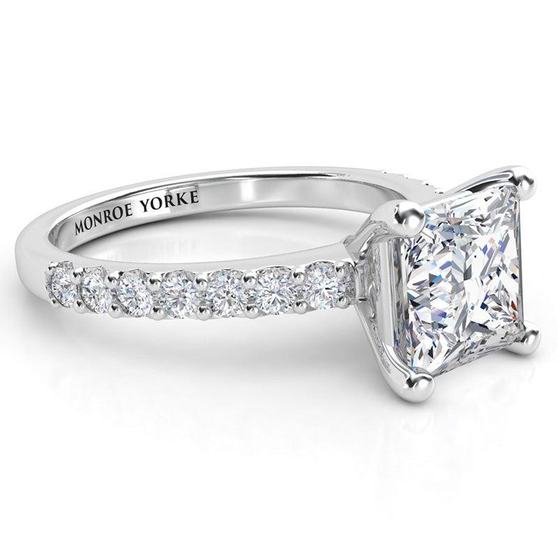 Lutece in platinum - GIA certified princess cut centre diamond engagement ring with side diamonds.  