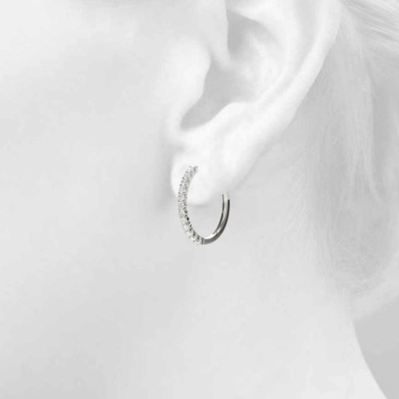 Lyra - Diamond Hoop Earrings 0.25ct.  White Gold or Platinum. Shown on Ear
