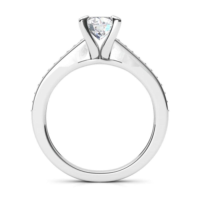 May - 4 Claw round diamond engagement ring with diamonds on the band. Side View
