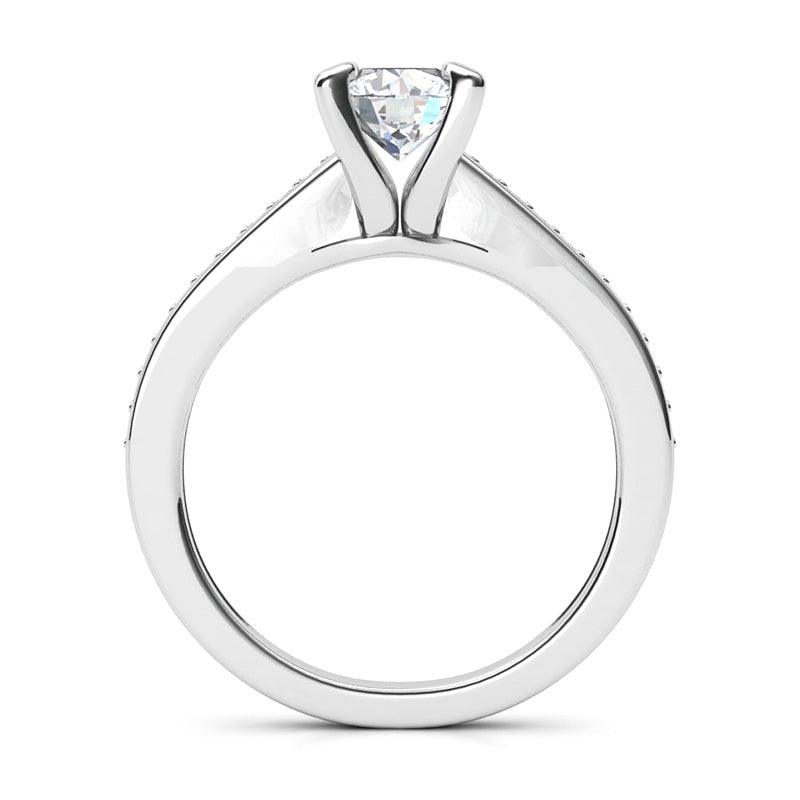 May in platinum - round diamond engagement ring with diamonds on the band. Side View