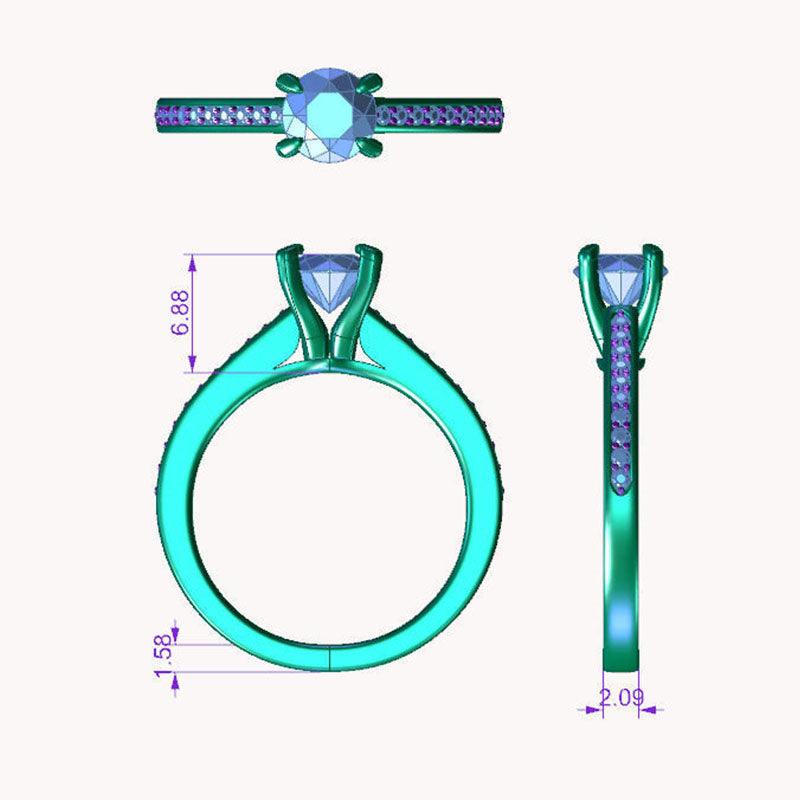 May - 4 Claw round diamond engagement ring. Measurements