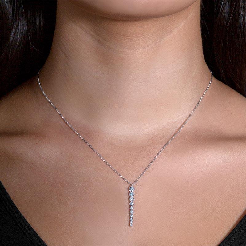 Milada Diamond Line Pendant in White Gold on Neck — view 2