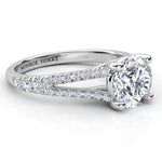 Pave set diamonds on a split band - Round Diamond Engagement Ring - Cora in Platinum 