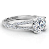 Pave set diamonds on a split band - Round Diamond Engagement Ring - Cora in Platinum 