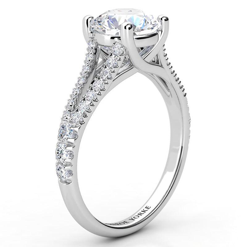 Cora Diamond Engagement Ring Side View - showing split band and cross over centre setting.  — view 4