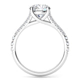 Cora Diamond Engagement Ring Side View showing the cross over setting.  Platinum