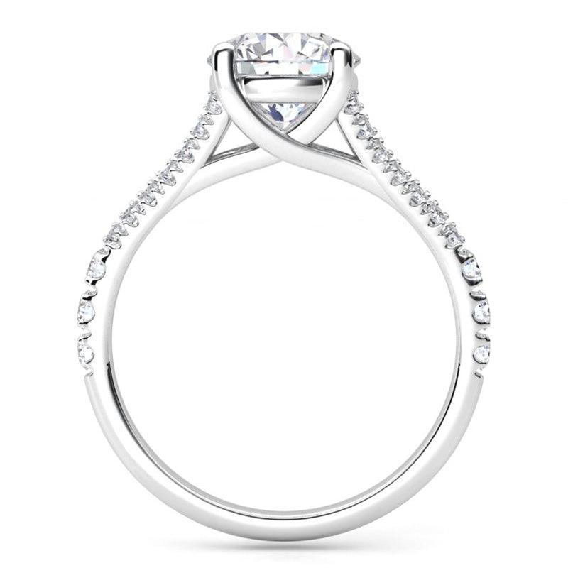 Cora Diamond Engagement Ring Side View showing the cross over setting.  Platinum