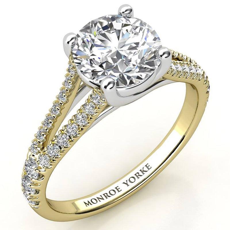 Cora - gold diamond engagement ring with a centre round diamond and a split band. 