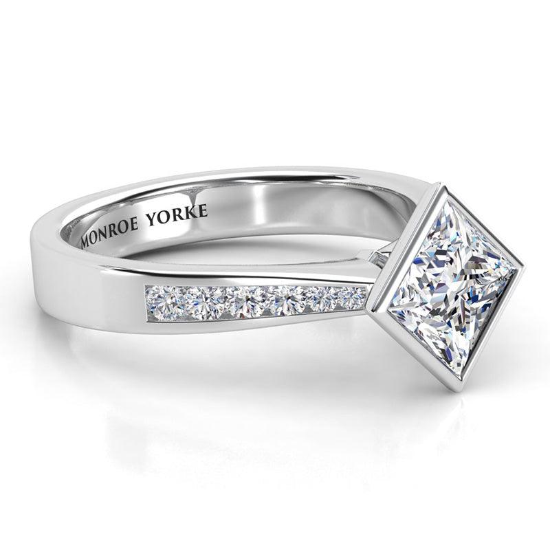 Nash Platinum - Side view showing the beautiful centre setting and channel set diamonds on the band