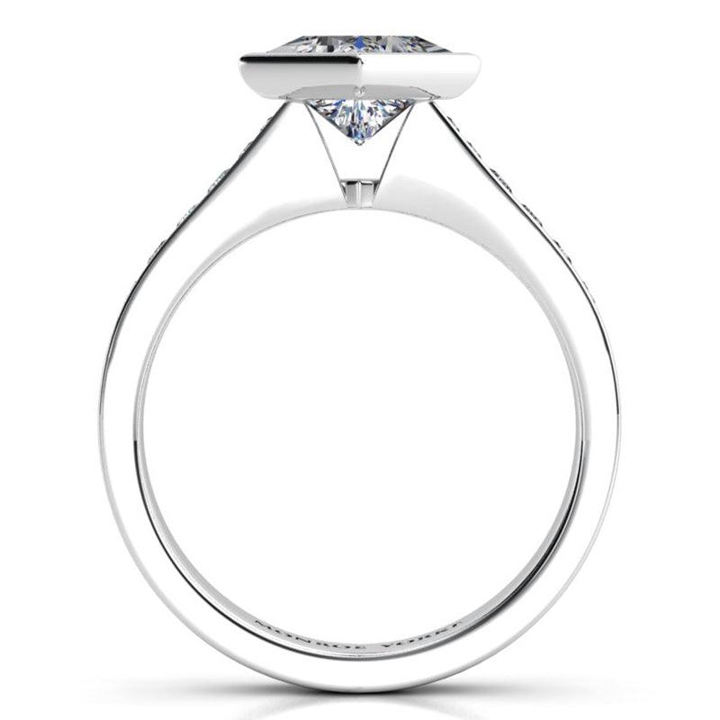 Nash - GIA Certified Princess Cut Ring, Beautiful Side View showing the unique and amazing centre diamond setting — view 5