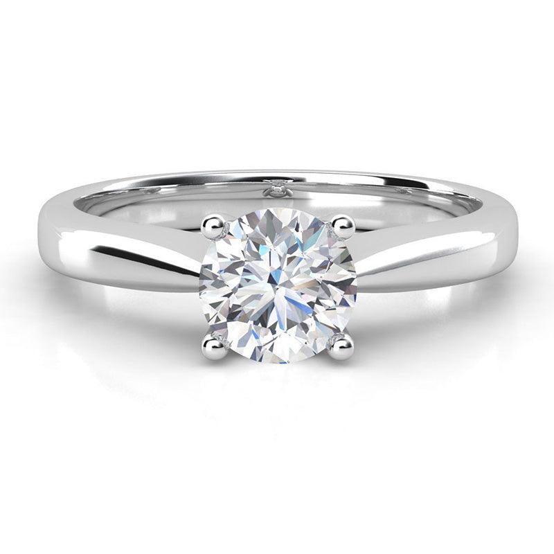 Nicolette White Gold: Classic Solitaire Diamond Engagement Ring with Round-cut Diamond Accents