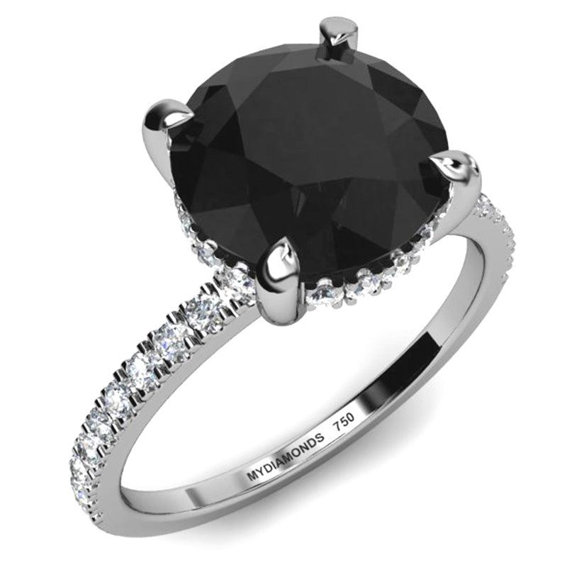 Noire Platinum - Top View - AAA Grade Black Diamond Engagement Ring. 3.00 carat black diamond.