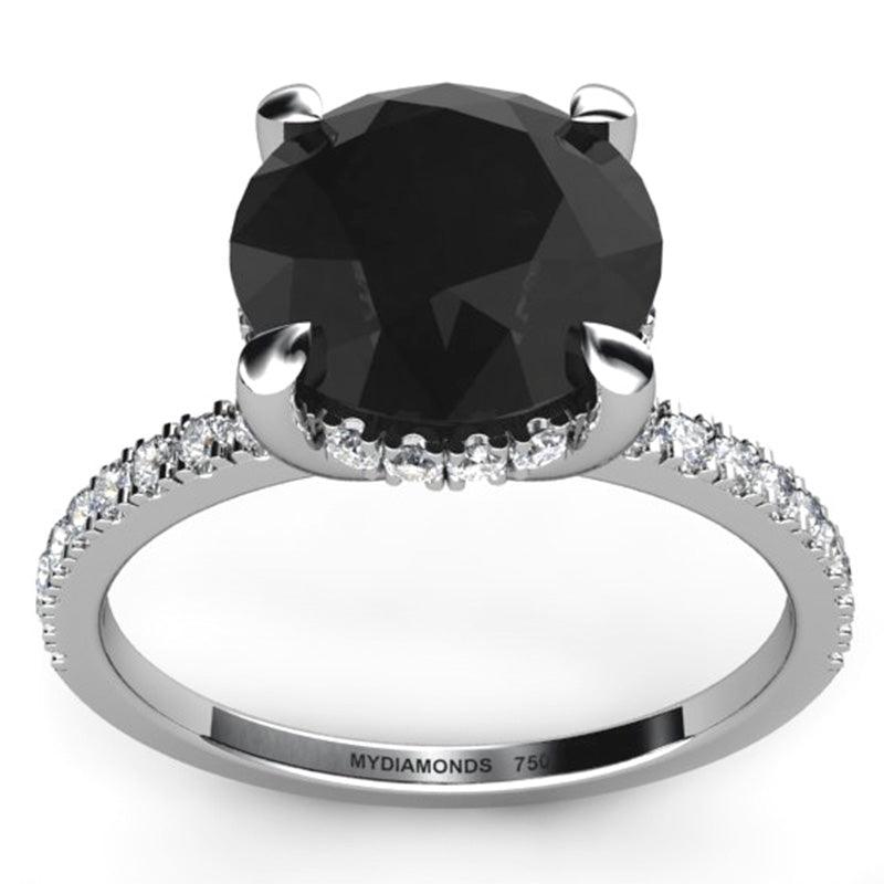Noire 3 carat black diamond ring, top view