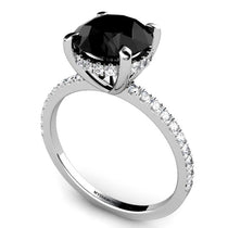 Noire Black Diamond Ring - Centre 3.00 Carat AAA Grade. 18ct white gold. Hidden halo of diamonds set to the side o the black diamond. 
