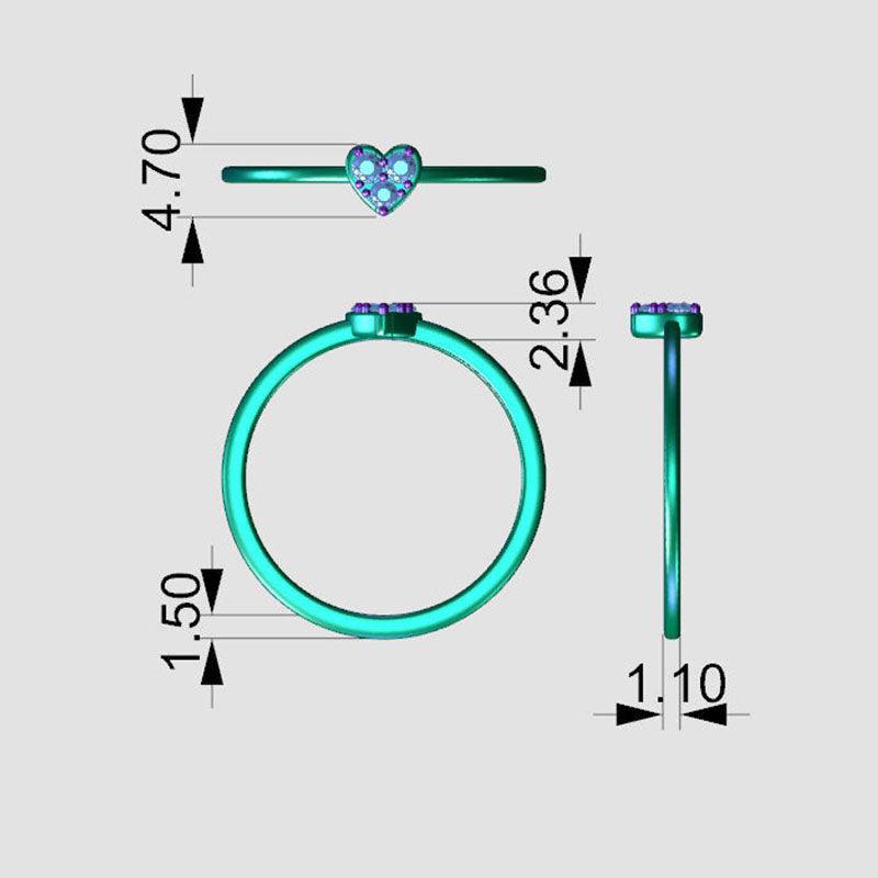 Obi - diamond heart ring.  Detail measurements