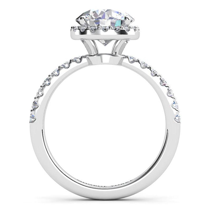 Unique Diamond Halo Ring. Orion. Side view showing the beautiful detail of this design.  White gold — view 5