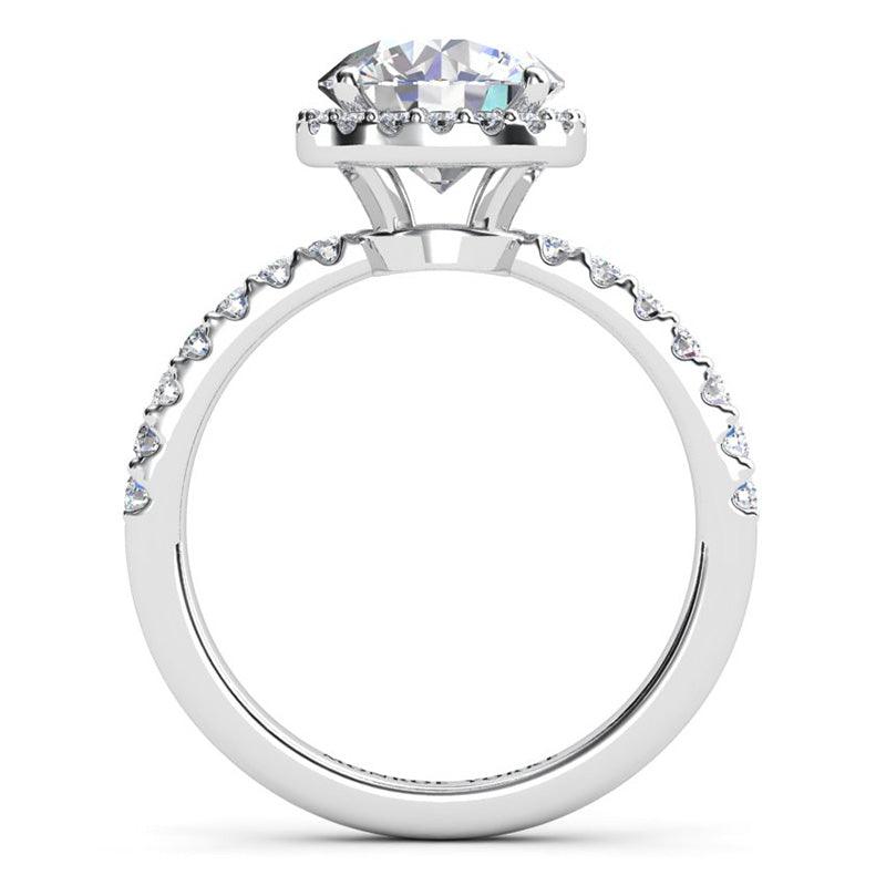 Unique Diamond Halo Ring. Orion. Side view showing the beautiful detail of this design.  White gold