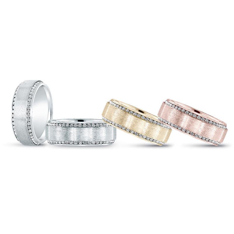 Oscar - heavy mens diamond wedding band with two rows of diamonds. Available in white, yellow and rose gold or platinum.