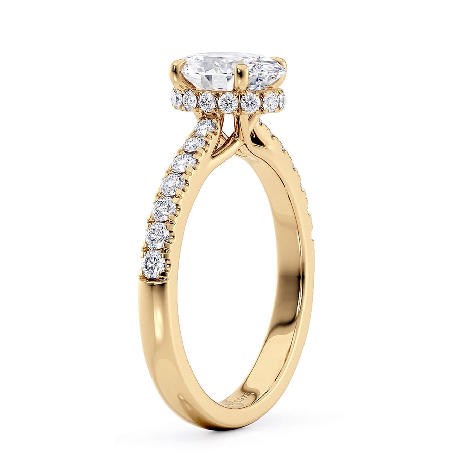 Paige oval diamond engagement ring.  Image showing the stunning hidden halo 