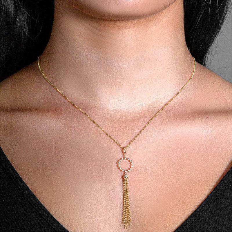 Paulina Diamond Pendant on Model Necklace, view 2