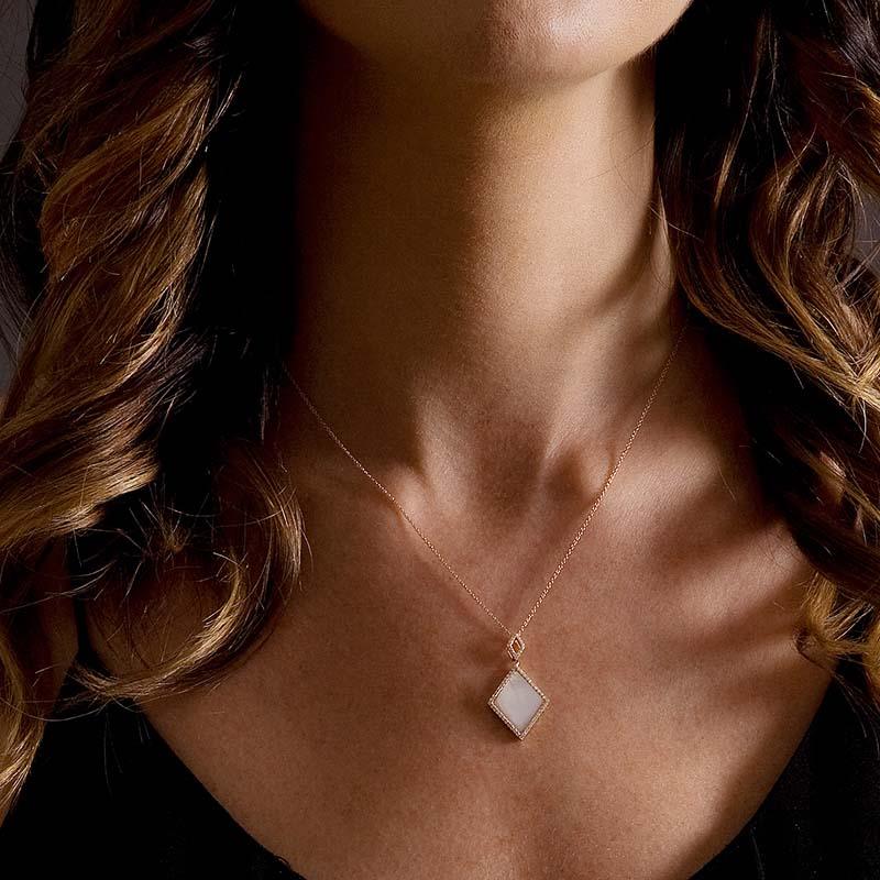 Penelope Peal and Diamond Pendant on Neck — view 2