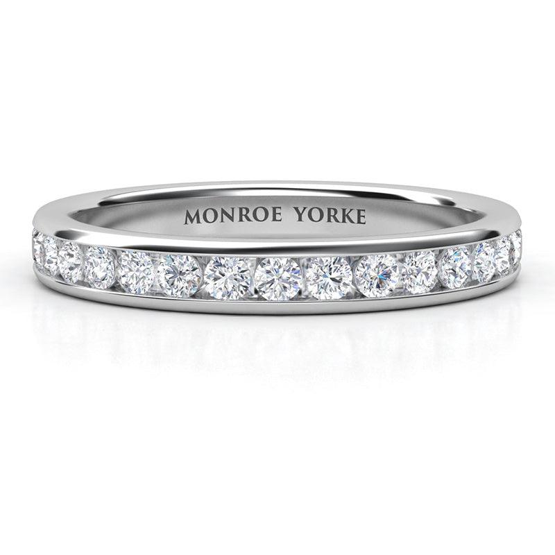Desiree channel set diamond ladies wedding ring. Available in white gold, yellow gold, rose gold or platinum
