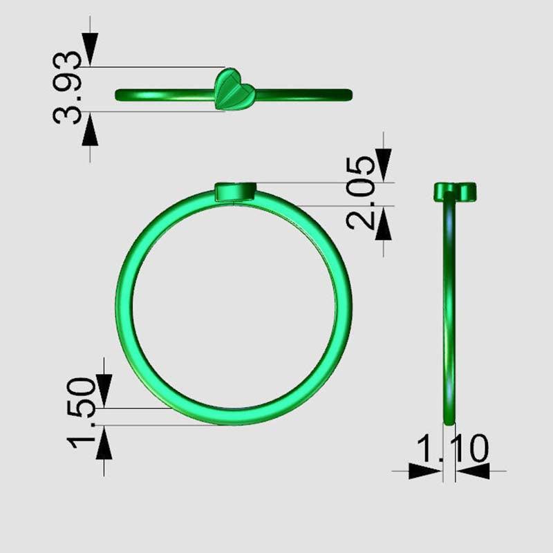 Petit heart ring, measurements. 