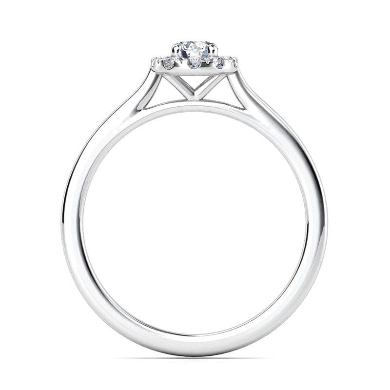 Petit halo diamond stack ring.  Side view