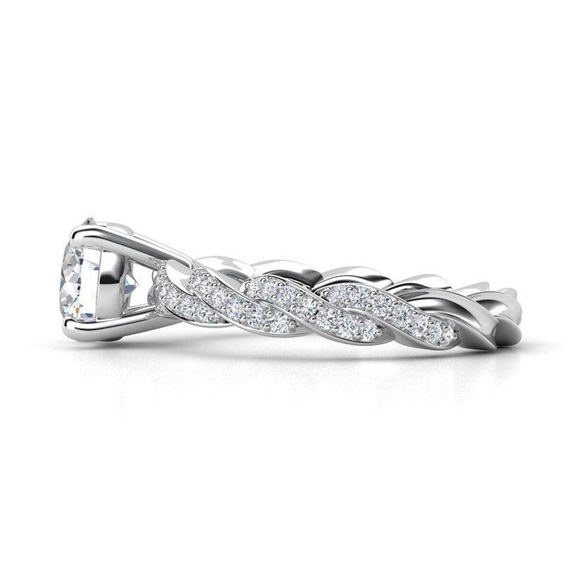 Quinn in platinum - Unique round diamond ring.  Side view 2 showing the beautiful detail