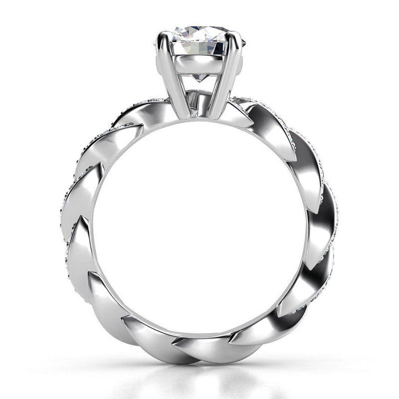 Quinn in platinum - Unique round diamond ring.  Side view 3