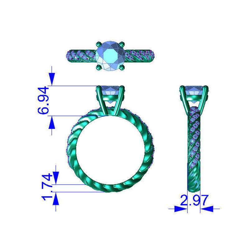 Quinn - Unique round diamond ring.  Measurements