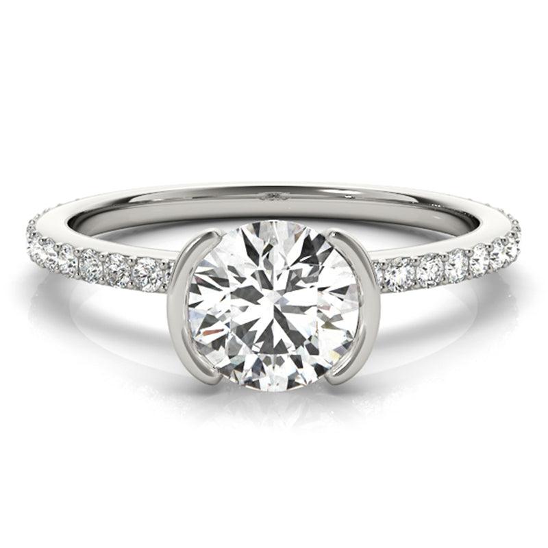 Riley Round diamond half-rub over diamond engagement ring. White Gold