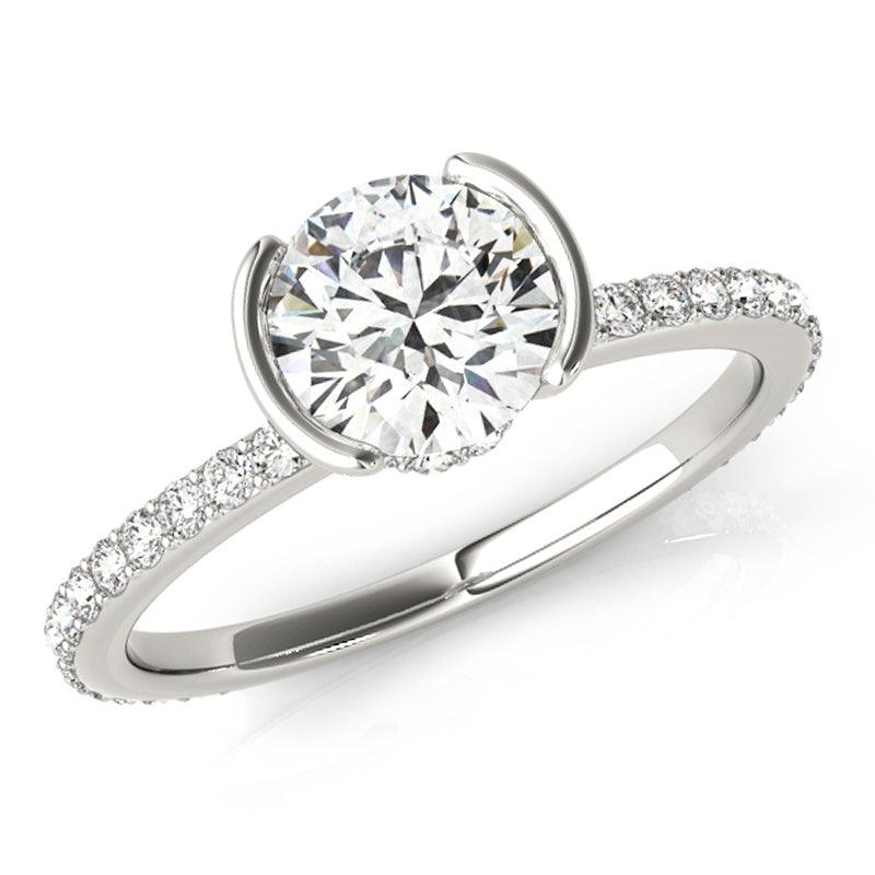 Riley White Gold Round diamond half-rub over diamond engagement ring.  — view 4