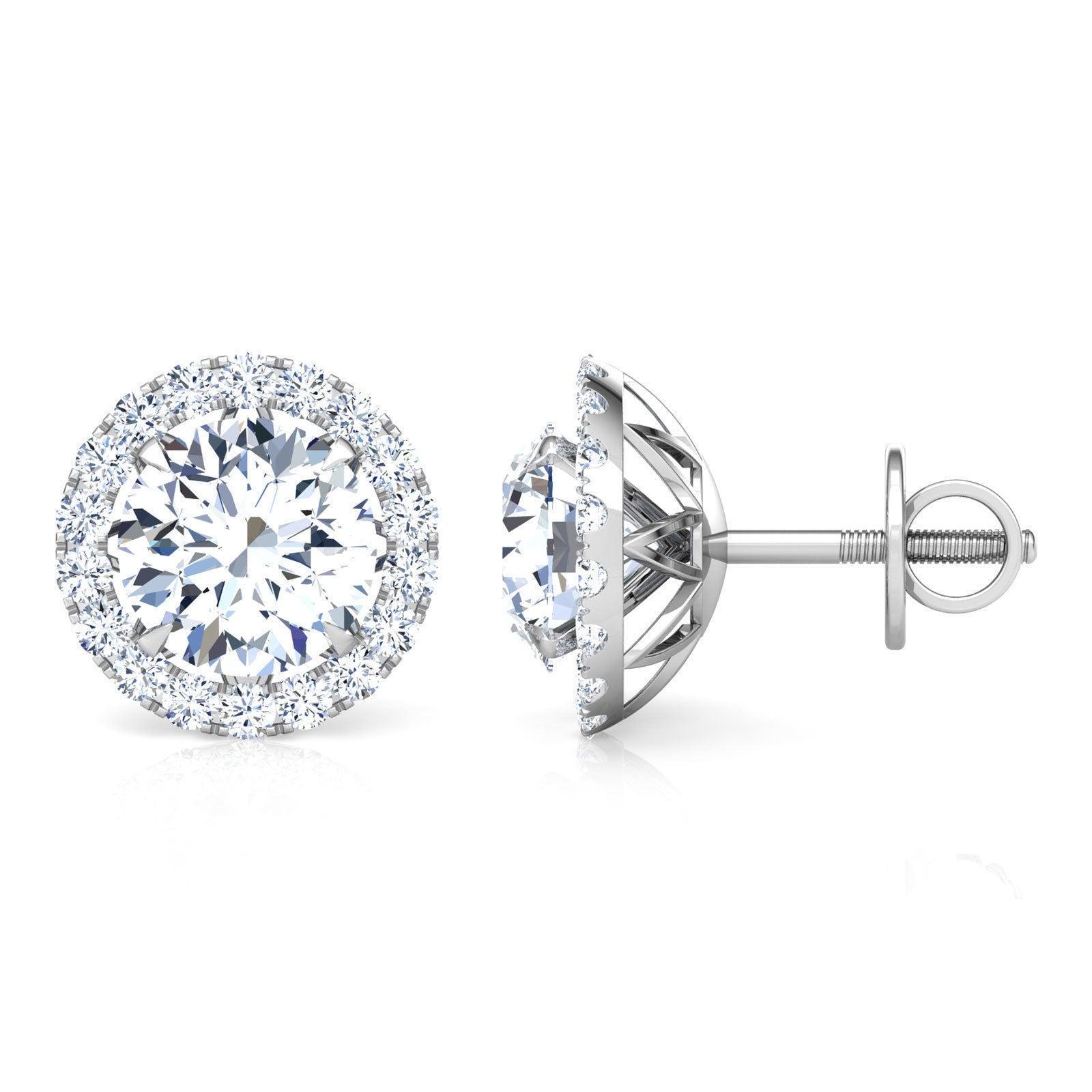 Chelsea round diamond halo earrings.  Image showing the beautiful detail of this setting. 