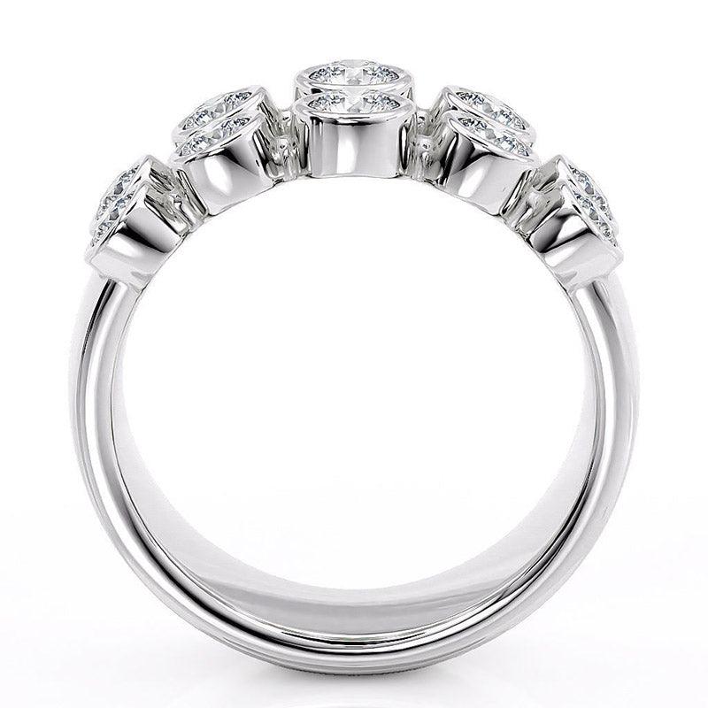 Roxy - ten round diamond dress ring with bezel set diamonds. Side View, White gold or platinum  — view 3