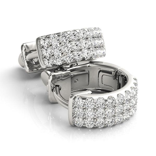 Sahara - Diamond Huggies - Earrings. Three rows of diamonds. White Gold, view 2