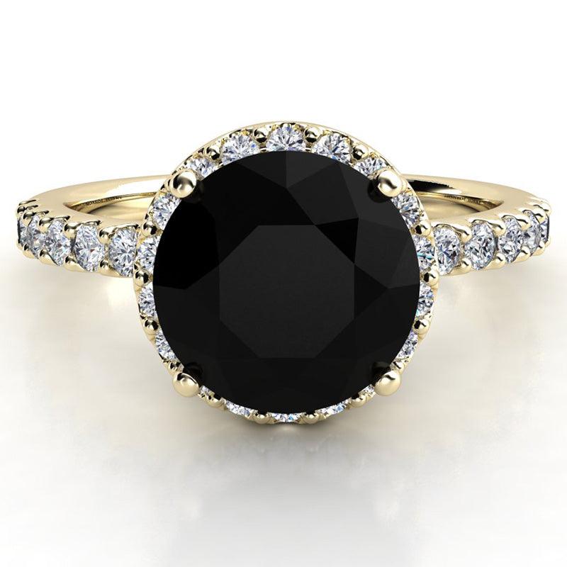 Sasha - Black Diamond Ring in Yellow Gold. Halo Ring