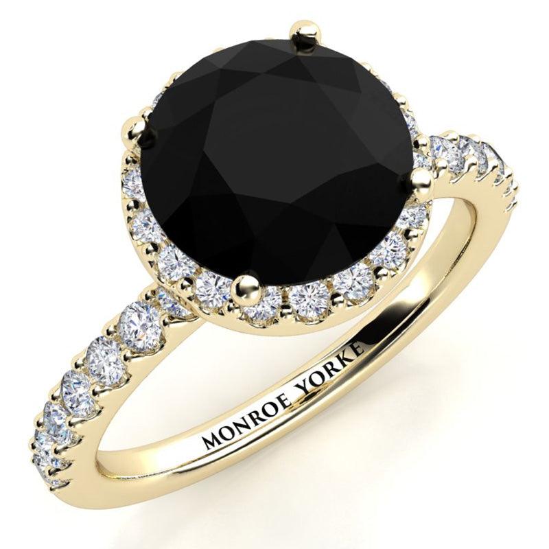 Sasha - Unique Black Diamond Halo Ring in yellow gold